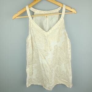 Artisan Ny Cream and Metallic Gold Linen Paisley Tank Top